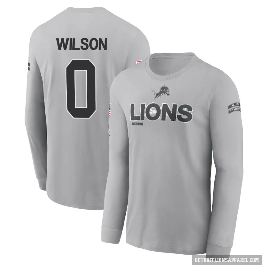 Men's ＃0 Divaad Wilson Detroit Lions Gray 2024 Salute to Service Long Sleeve T-Shirt
