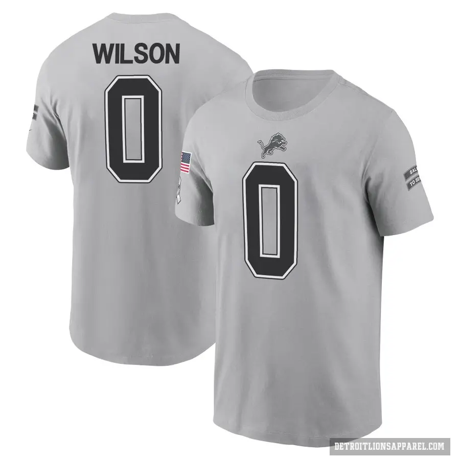 Men's ＃0 Divaad Wilson Detroit Lions Gray 2024 Salute to Service T-Shirt