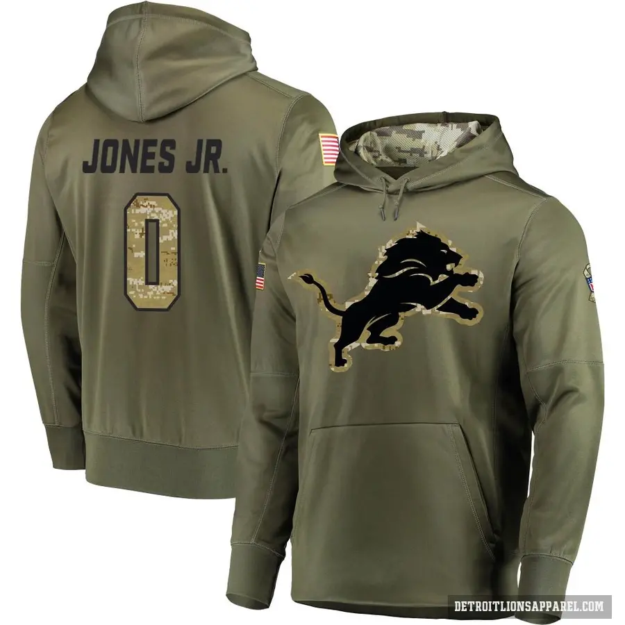 Men's ＃0 Marvin Jones Jr. Detroit Lions Olive Salute to Service Pullover Hoodie