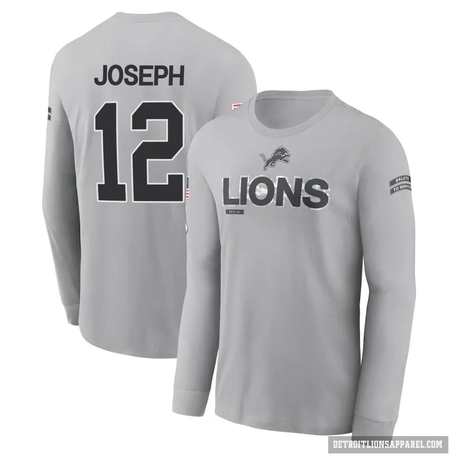 Men's ＃12 Brandon Joseph Detroit Lions Gray 2024 Salute to Service Long Sleeve T-Shirt