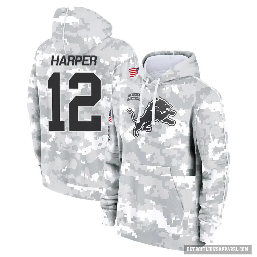 Men's ＃12 Thomas Harper Detroit Lions Arctic Camo 2024 Salute to Service Club Fleece Pullover Hoodie