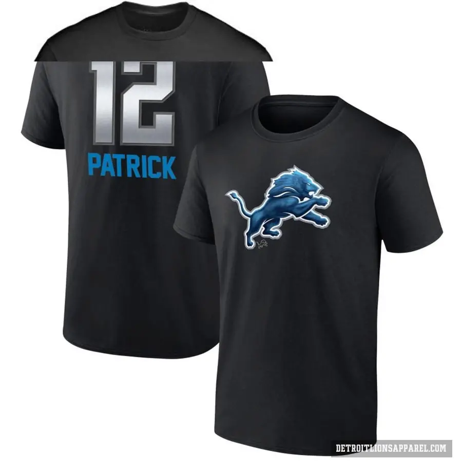 Men's ＃12 Tim Patrick Detroit Lions Black Midnight Mascot T-Shirt
