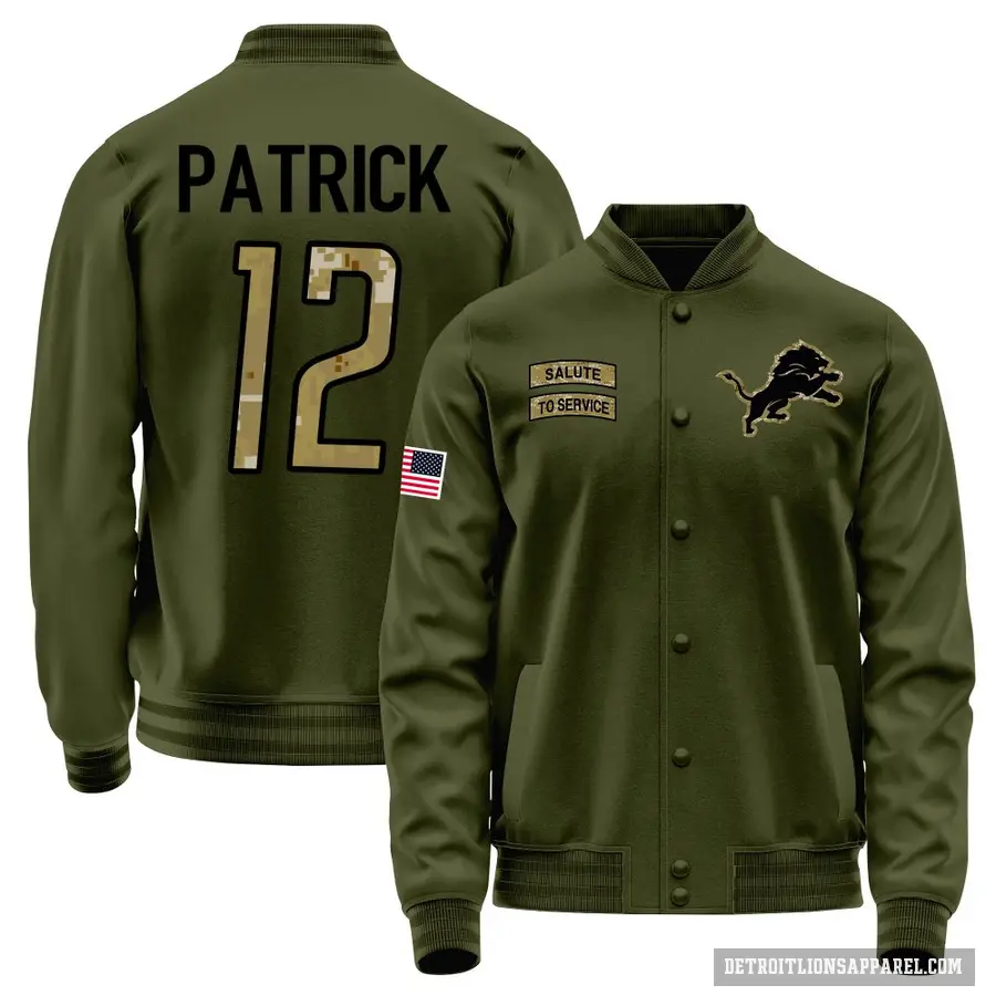 Men's ＃12 Tim Patrick Detroit Lions Olive Salute to Service Sideline Performance Jacket