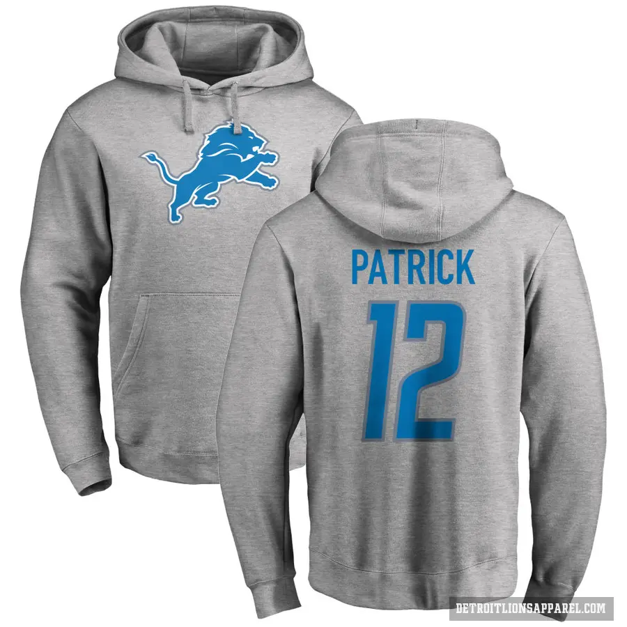 Men's ＃12 Tim Patrick Detroit Lions Pro Line Ash Name & Number Logo Pullover Hoodie