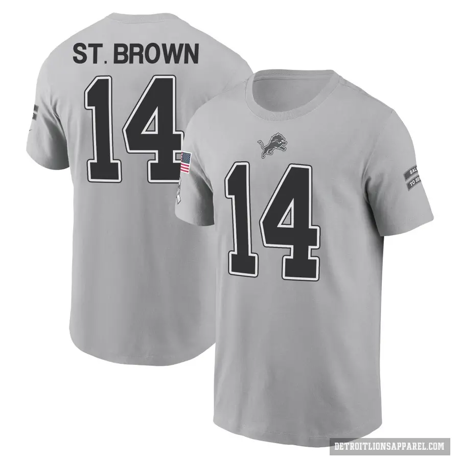 Men's ＃14 Amon-Ra St. Brown Detroit Lions Brown Gray 2024 Salute to Service T-Shirt