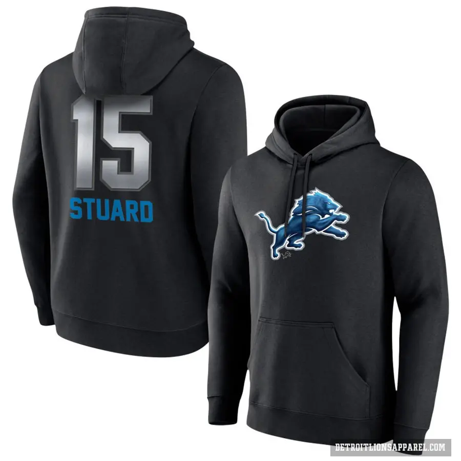 Men's ＃15 Grant Stuard Detroit Lions Black Midnight Mascot Pullover Hoodie