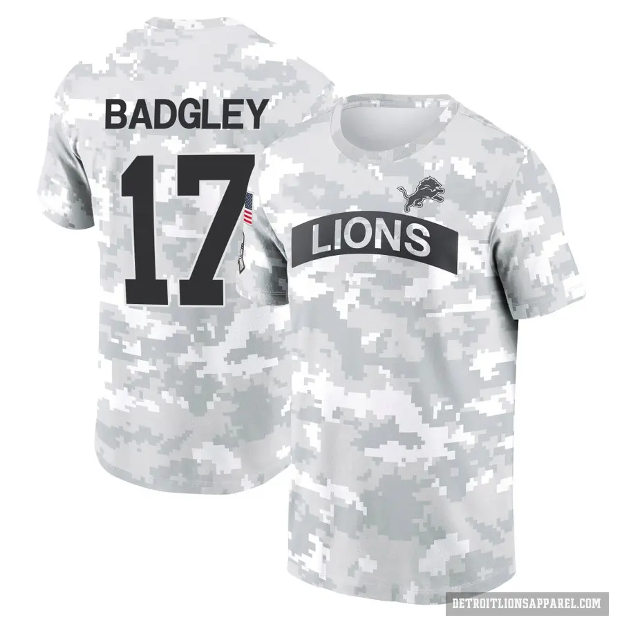 Men's ＃17 Michael Badgley Detroit Lions Camo Arctic 2024 Salute to Service Performance T-Shirt