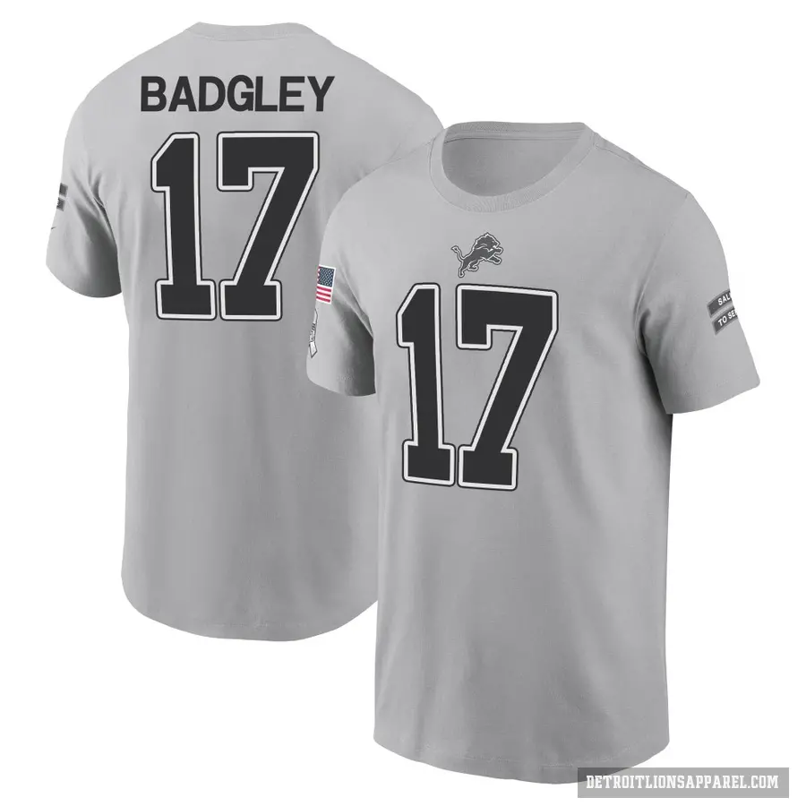 Men's ＃17 Michael Badgley Detroit Lions Gray 2024 Salute to Service T-Shirt