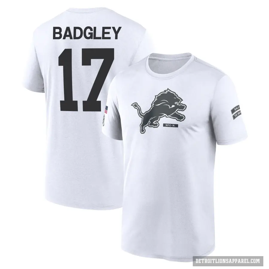 Men's ＃17 Michael Badgley Detroit Lions White 2024 Salute to Service Performance T-Shirt