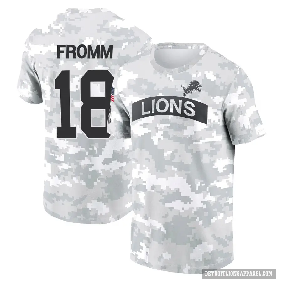 Men's ＃18 Jake Fromm Detroit Lions Camo Arctic 2024 Salute to Service Performance T-Shirt