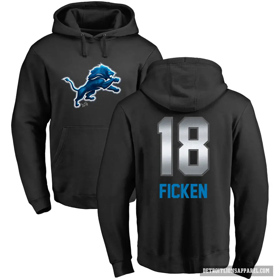 Men's ＃18 Sam Ficken Detroit Lions Black Midnight Mascot Pullover Hoodie