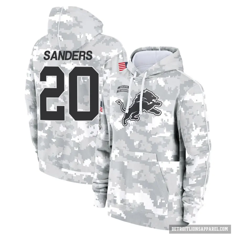 Men's ＃20 Barry Sanders Detroit Lions Arctic Camo 2024 Salute to Service Club Fleece Pullover Hoodie