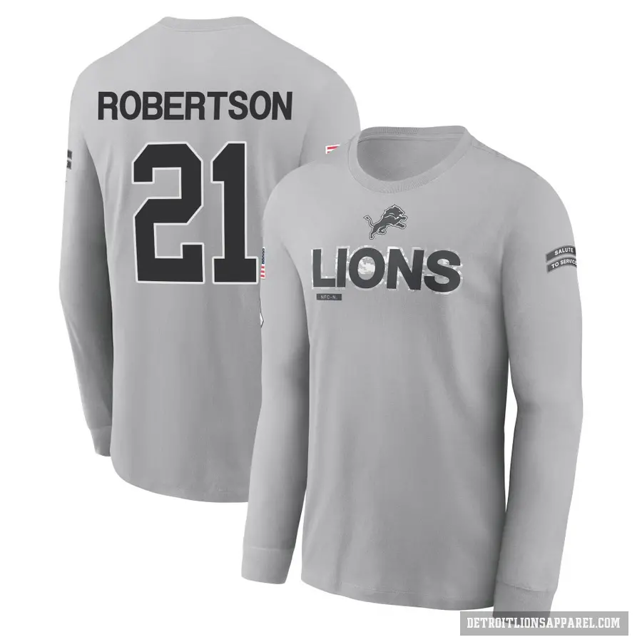 Men's ＃21 Amik Robertson Detroit Lions Gray 2024 Salute to Service Long Sleeve T-Shirt