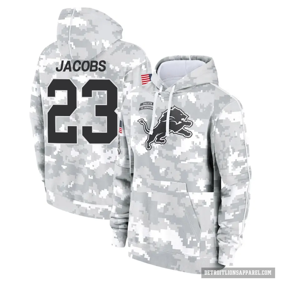 Men's ＃23 Jerry Jacobs Detroit Lions Arctic Camo 2024 Salute to Service Club Fleece Pullover Hoodie