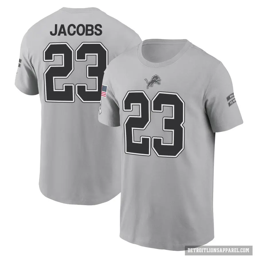 Men's ＃23 Jerry Jacobs Detroit Lions Gray 2024 Salute to Service T-Shirt