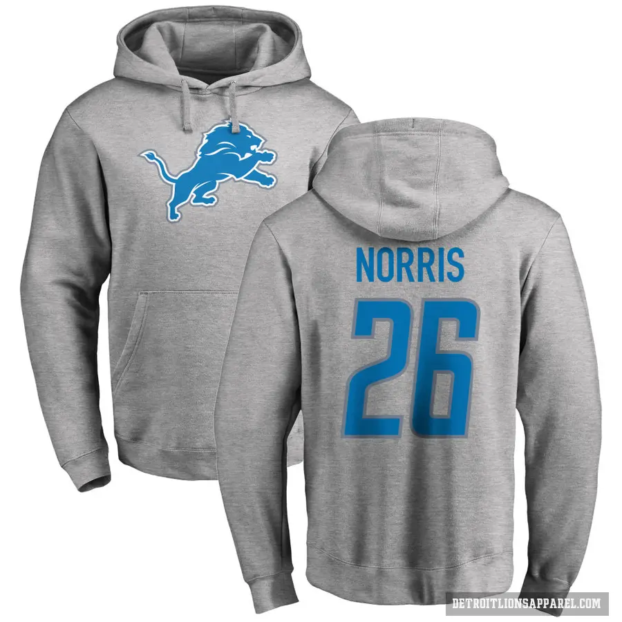 Men's ＃26 Morice Norris Detroit Lions Pro Line Ash Name & Number Logo Pullover Hoodie