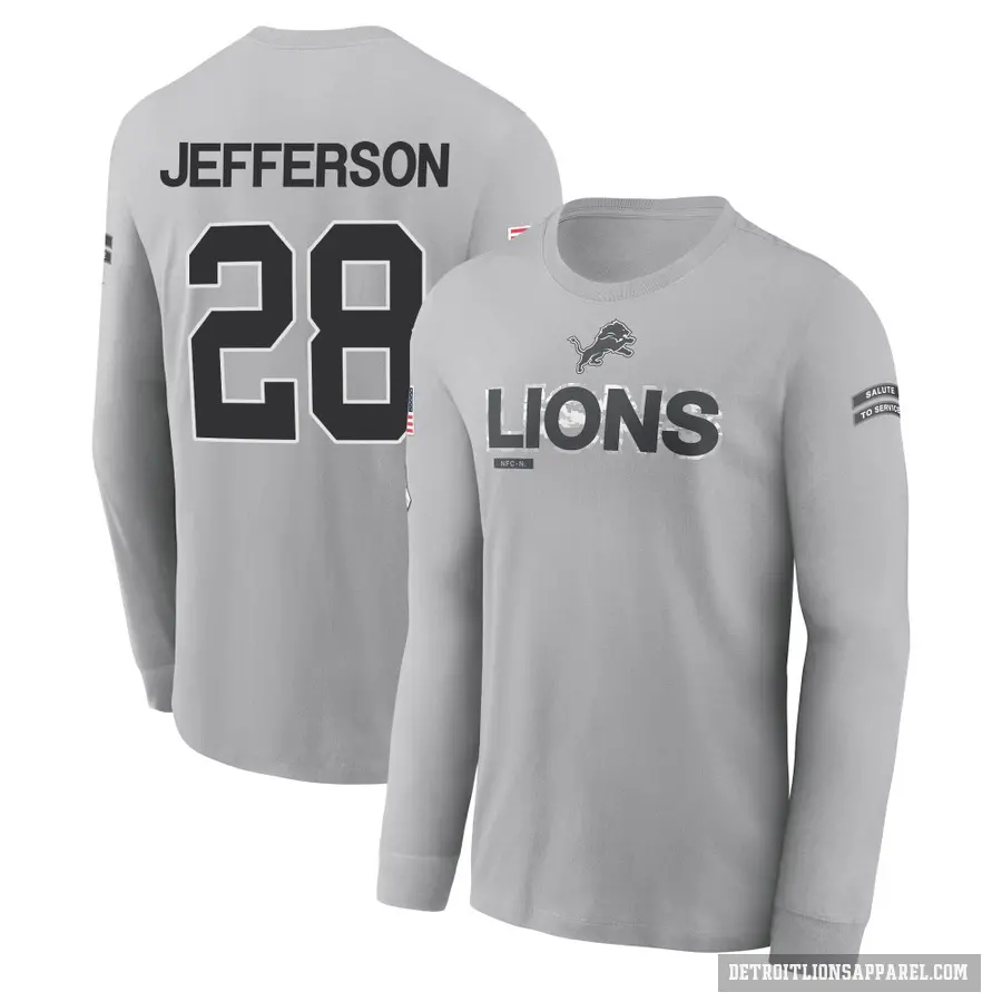 Men's ＃28 Jermar Jefferson Detroit Lions Gray 2024 Salute to Service Long Sleeve T-Shirt