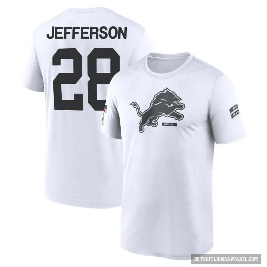 Men's ＃28 Jermar Jefferson Detroit Lions White 2024 Salute to Service Performance T-Shirt