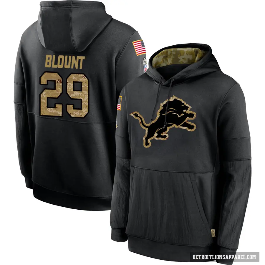 Men's ＃29 LeGarrette Blount Detroit Lions Black 2020 Salute to Service Sideline Performance Pullover Hoodie