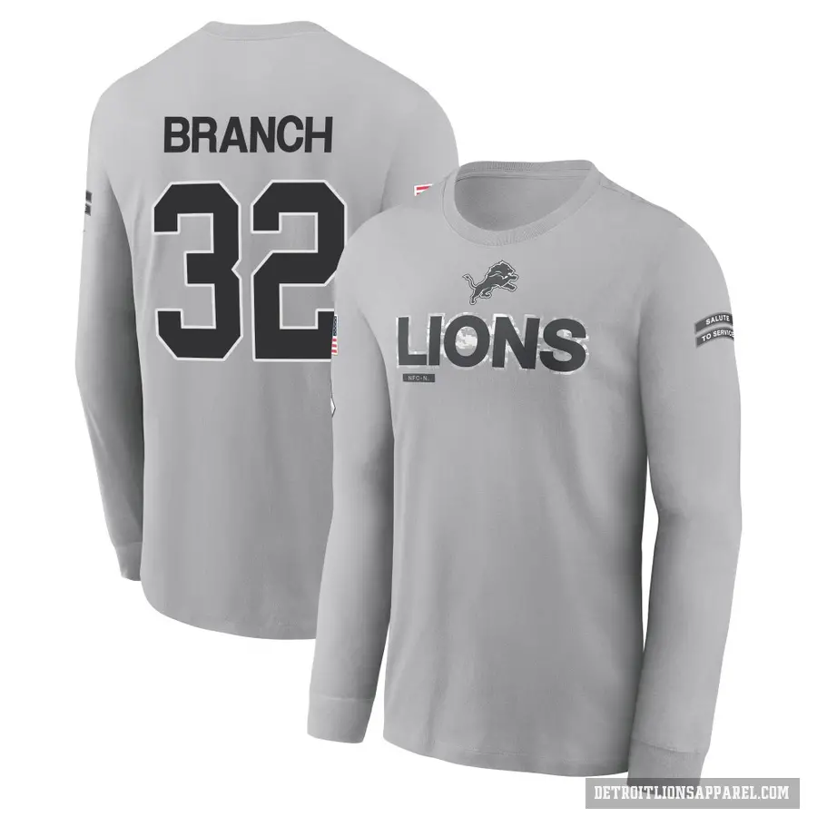 Men's ＃32 Brian Branch Detroit Lions Gray 2024 Salute to Service Long Sleeve T-Shirt