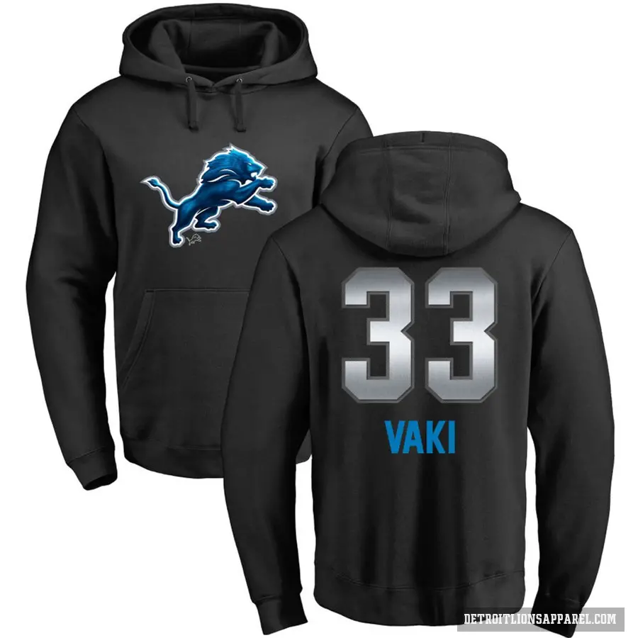 Men's ＃33 Sione Vaki Detroit Lions Black Midnight Mascot Pullover Hoodie