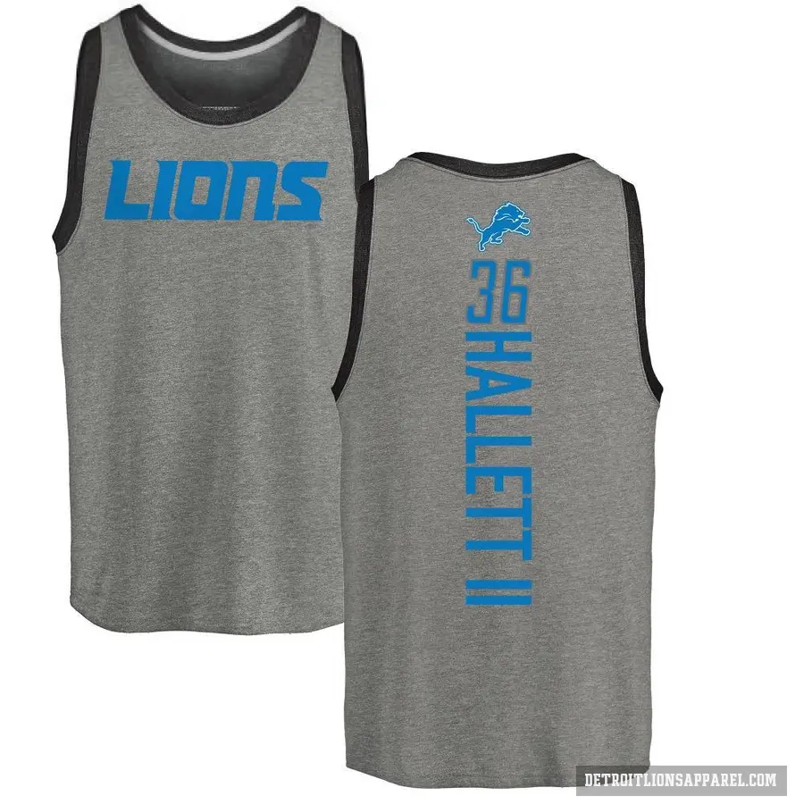 Men's ＃36 Erick Hallett II Detroit Lions Ash Backer Tank Top