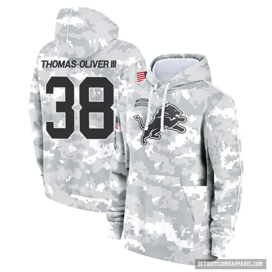 Men's ＃38 Stantley Thomas-Oliver III Detroit Lions Arctic Camo 2024 Salute to Service Club Fleece Pullover Hoodie