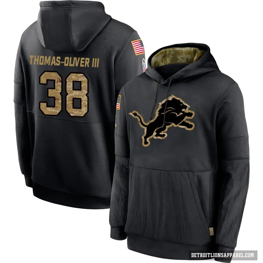 Men's ＃38 Stantley Thomas-Oliver III Detroit Lions Black 2020 Salute to Service Sideline Performance Pullover Hoodie