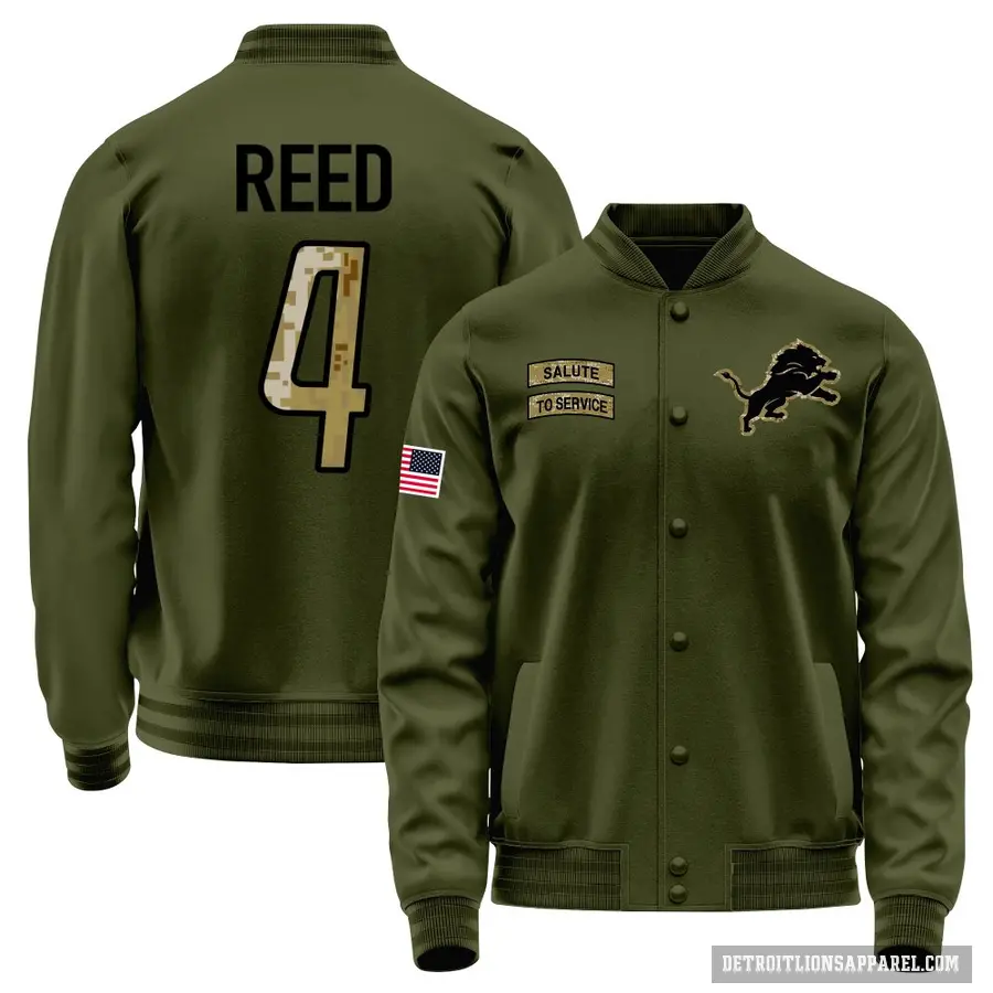 Men's ＃4 D.J. Reed Detroit Lions Olive Salute to Service Sideline Performance Jacket