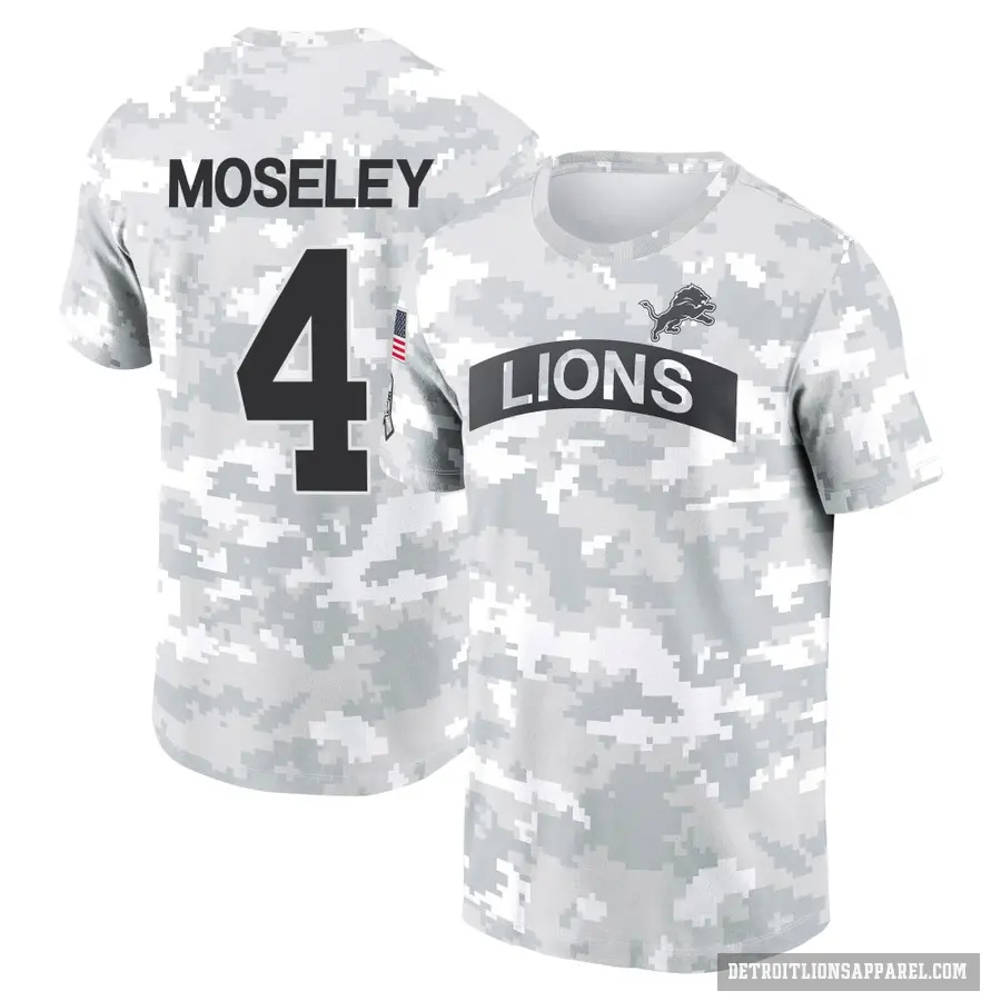 Men's ＃4 Emmanuel Moseley Detroit Lions Camo Arctic 2024 Salute to Service Performance T-Shirt
