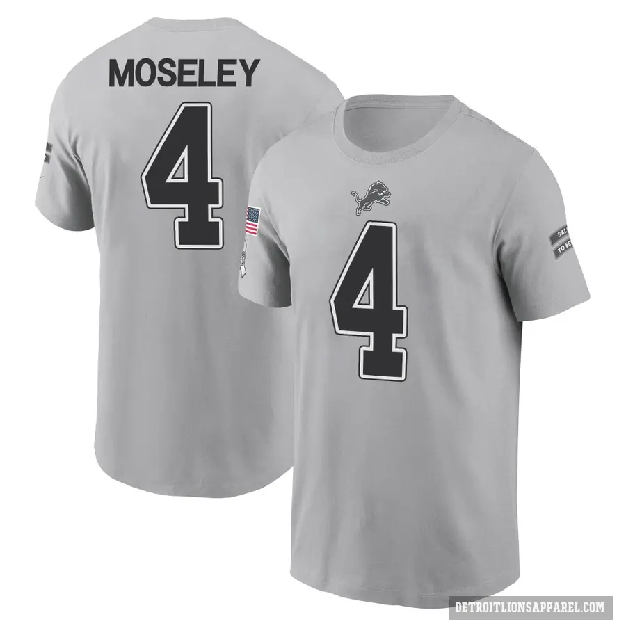 Men's ＃4 Emmanuel Moseley Detroit Lions Gray 2024 Salute to Service T-Shirt
