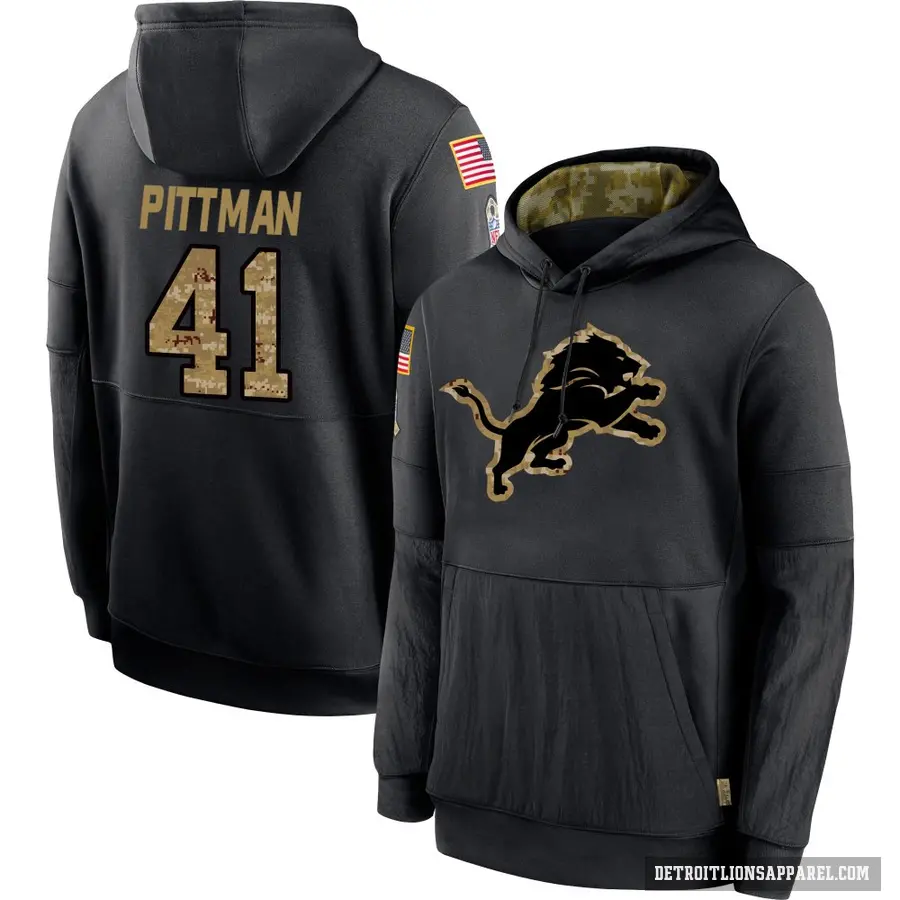 Men's ＃41 Anthony Pittman Detroit Lions Black 2020 Salute to Service Sideline Performance Pullover Hoodie