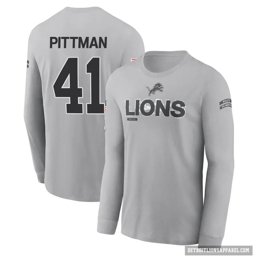 Men's ＃41 Anthony Pittman Detroit Lions Gray 2024 Salute to Service Long Sleeve T-Shirt