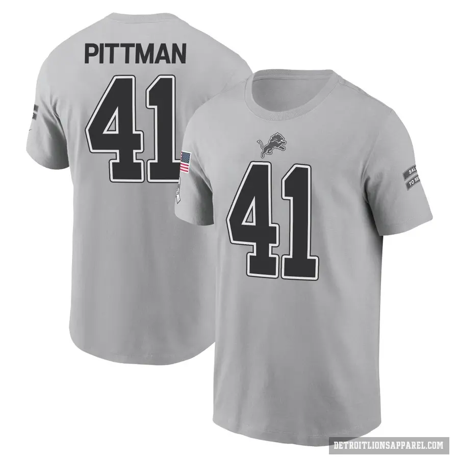 Men's ＃41 Anthony Pittman Detroit Lions Gray 2024 Salute to Service T-Shirt
