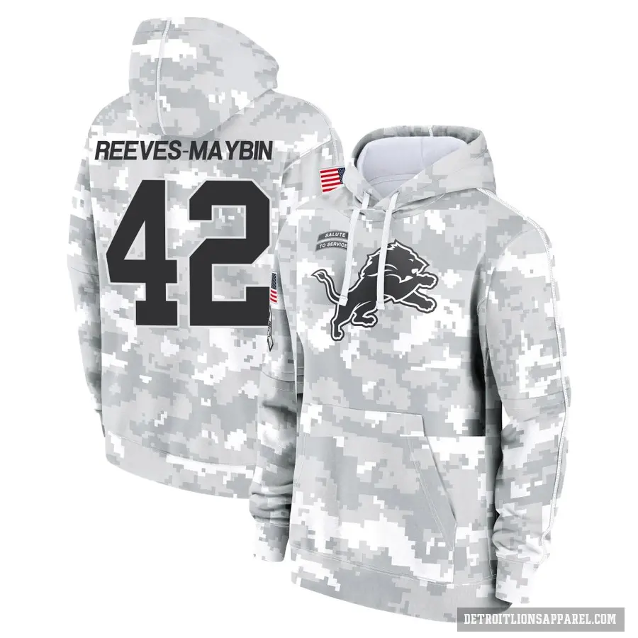 Men's ＃42 Jalen Reeves-Maybin Detroit Lions Arctic Camo 2024 Salute to Service Club Fleece Pullover Hoodie