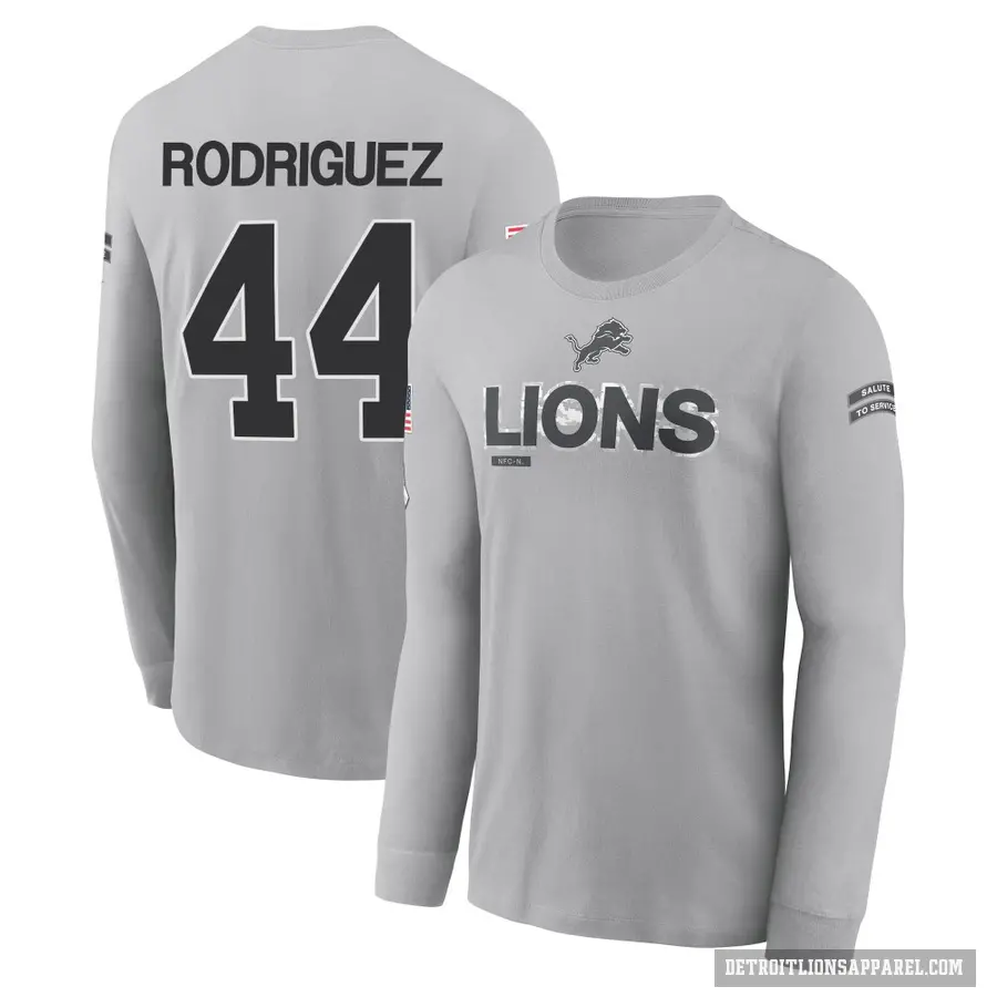 Men's ＃44 Malcolm Rodriguez Detroit Lions Gray 2024 Salute to Service Long Sleeve T-Shirt