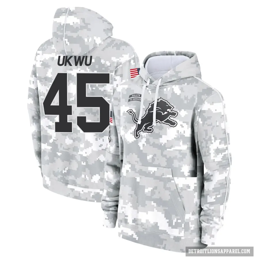 Men's ＃45 Isaac Ukwu Detroit Lions Arctic Camo 2024 Salute to Service Club Fleece Pullover Hoodie