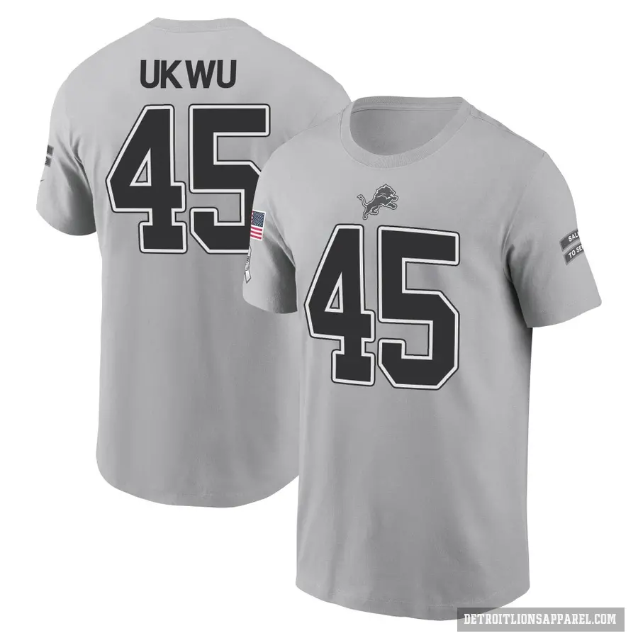 Men's ＃45 Isaac Ukwu Detroit Lions Gray 2024 Salute to Service T-Shirt