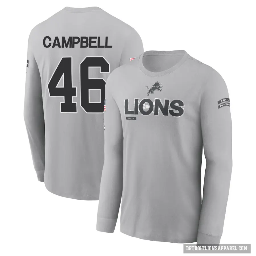 Men's ＃46 Jack Campbell Detroit Lions Gray 2024 Salute to Service Long Sleeve T-Shirt