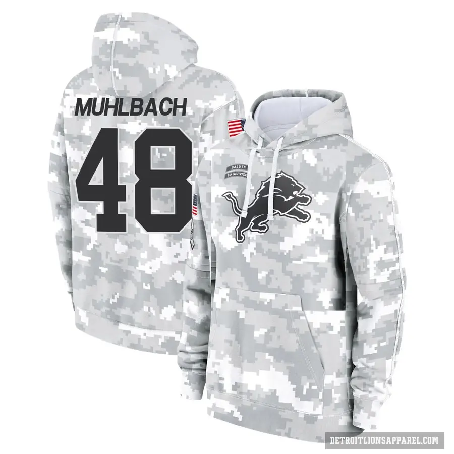 Men's ＃48 Don Muhlbach Detroit Lions Arctic Camo 2024 Salute to Service Club Fleece Pullover Hoodie