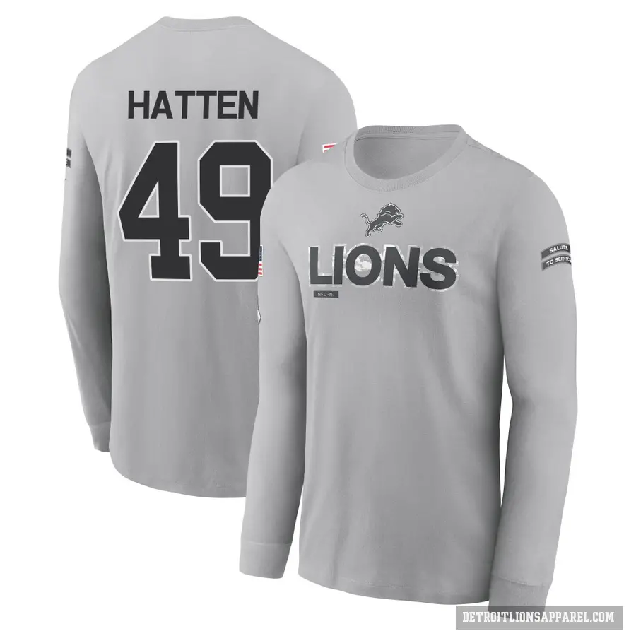 Men's ＃49 Hogan Hatten Detroit Lions Gray 2024 Salute to Service Long Sleeve T-Shirt