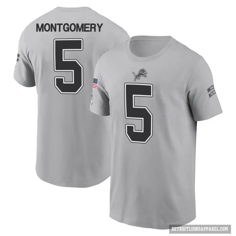Men's ＃5 David Montgomery Detroit Lions Gray 2024 Salute to Service T-Shirt