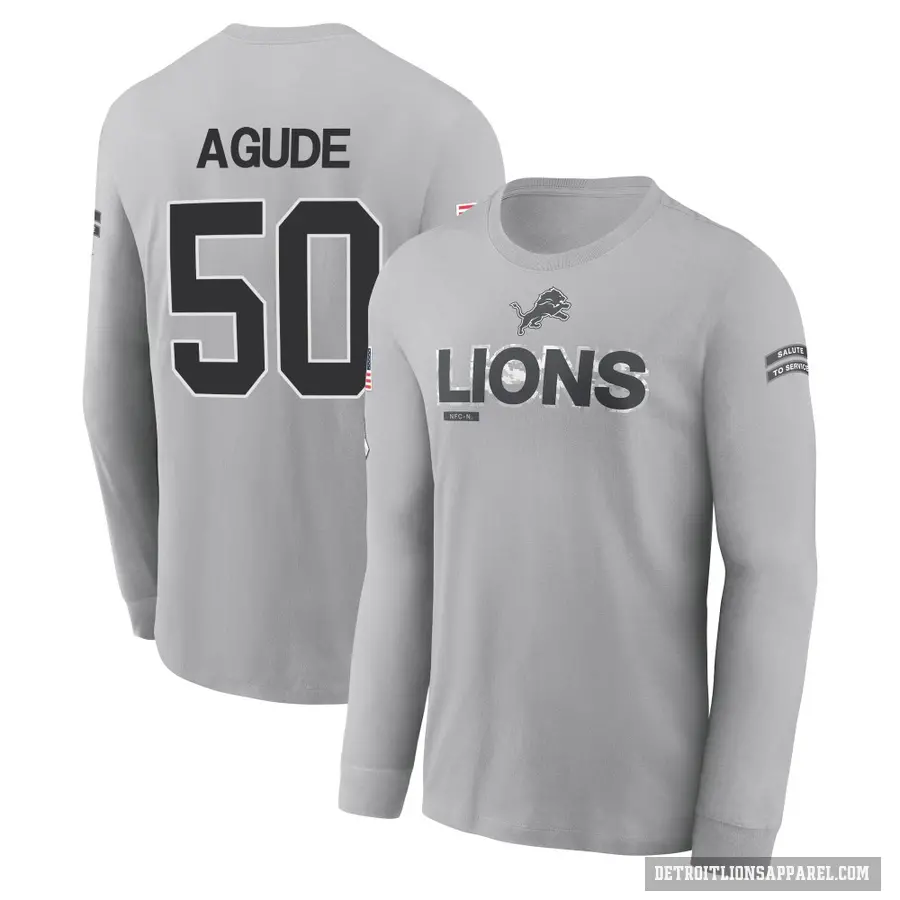 Men's ＃50 Mitchell Agude Detroit Lions Gray 2024 Salute to Service Long Sleeve T-Shirt