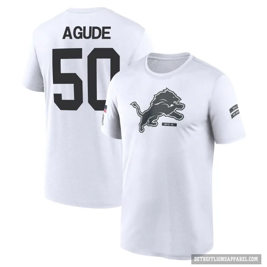 Men's ＃50 Mitchell Agude Detroit Lions White 2024 Salute to Service Performance T-Shirt