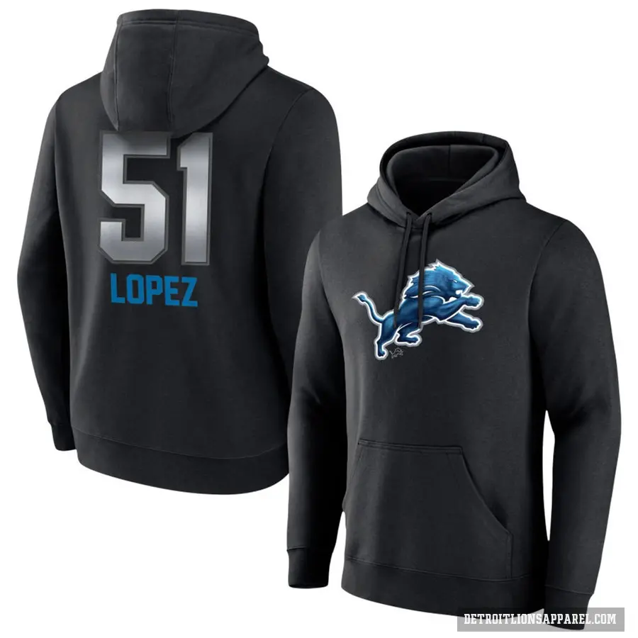 Men's ＃51 Roy Lopez Detroit Lions Black Midnight Mascot Pullover Hoodie