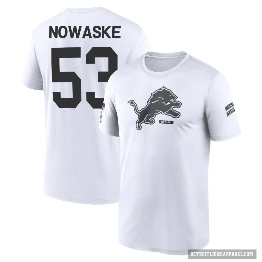 Men's ＃53 Trevor Nowaske Detroit Lions White 2024 Salute to Service Performance T-Shirt