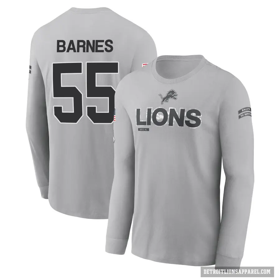 Men's ＃55 Derrick Barnes Detroit Lions Gray 2024 Salute to Service Long Sleeve T-Shirt