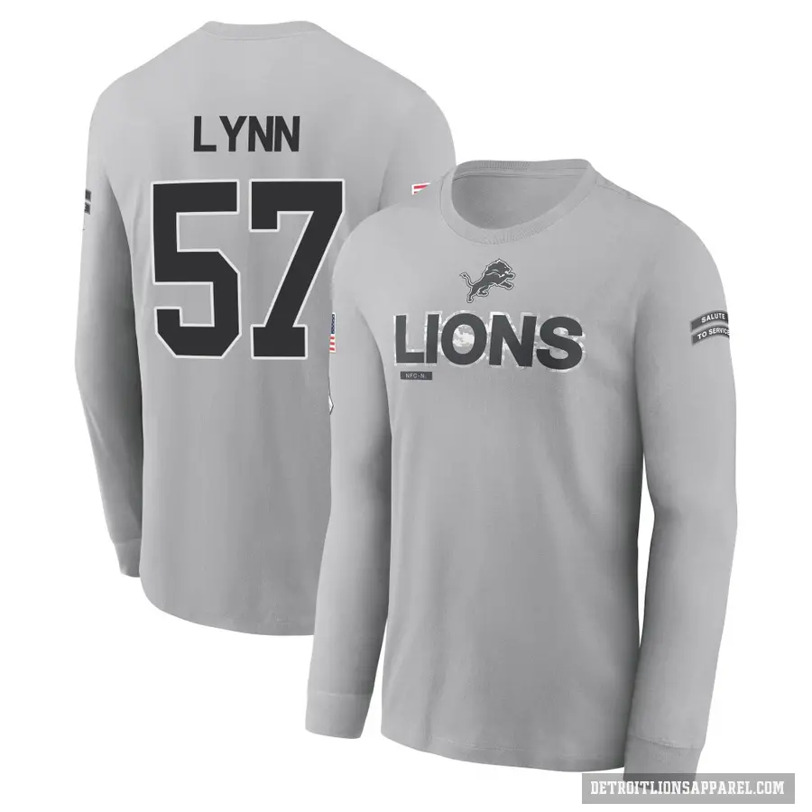 Men's ＃57 Nate Lynn Detroit Lions Gray 2024 Salute to Service Long Sleeve T-Shirt