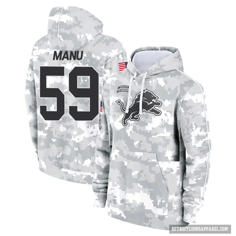 Men's ＃59 Giovanni Manu Detroit Lions Arctic Camo 2024 Salute to Service Club Fleece Pullover Hoodie
