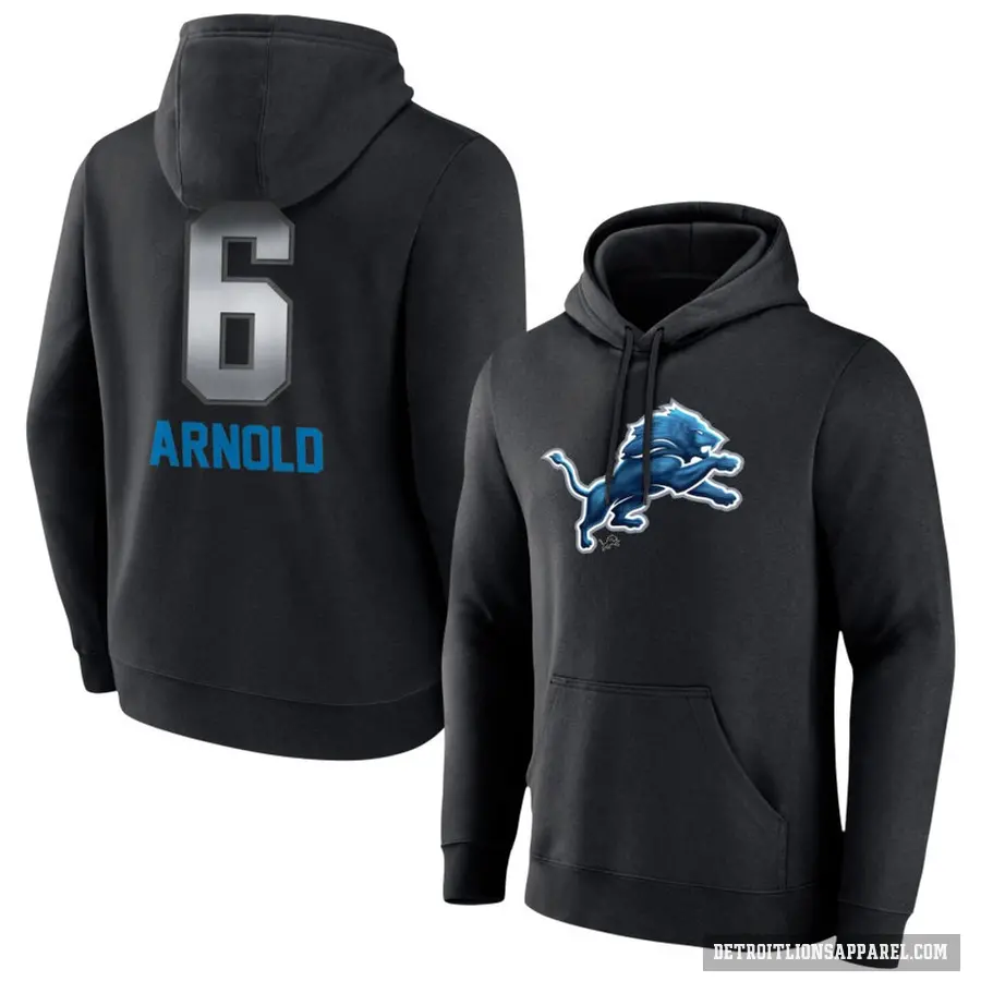 Men's ＃6 Terrion Arnold Detroit Lions Black Midnight Mascot Pullover Hoodie